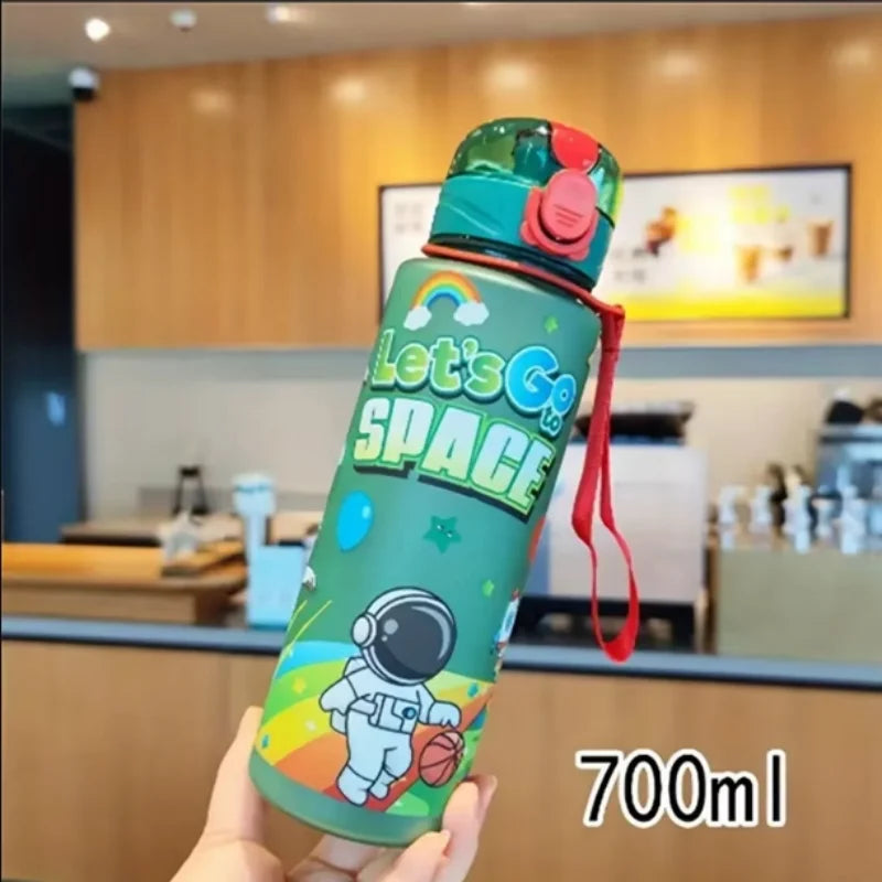 700ml Cosmic Astronaut Themed Insulated Water Bottle Leakproof Flip Lid Carrying Strap Portable Adorable Activities Cup BPA-Free