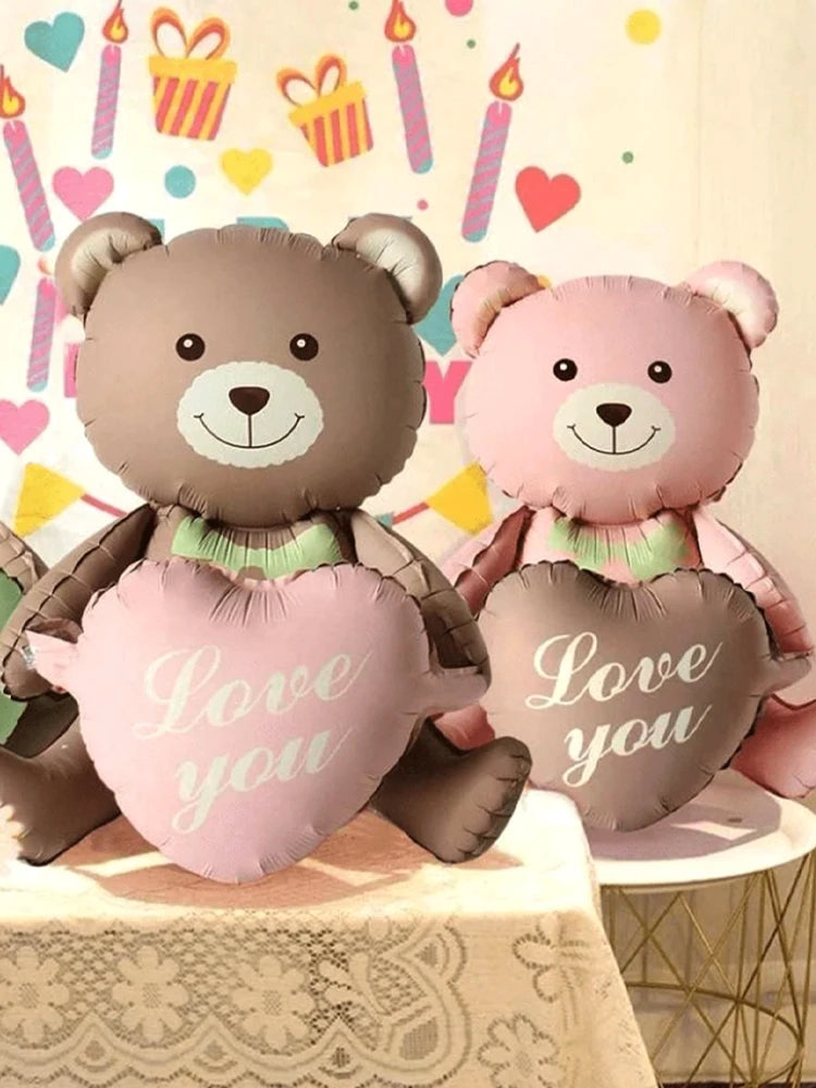 3D Lying Cartoon Matte Heart Bear Aluminum Film Balloon, Suitable for Birthday Party, Valentine's Day Decoration, Baby Shower