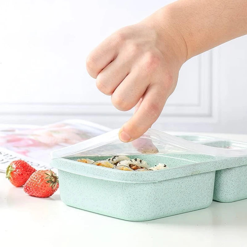 Lunch Box Reusable 3 Compartment Divided Bento Box Kid School Adult Office Food Storage Containers Outdoor Portable Plastic Box