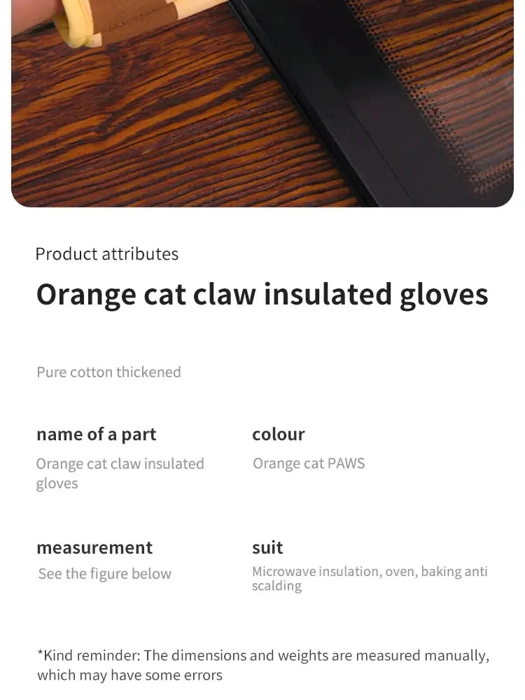 Microwave Long Cotton Gloves Cute Cat Paws Oven Insulation Gloves Heat Resistant Non-Slip Single Glove Kitchen Baking Supplies
