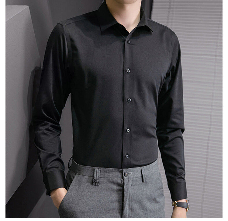 New Plus Size Men Solid Color Business Shirt Fashion Classic Basic Casual Slim White Long Sleeve Shirt Brand Clothes