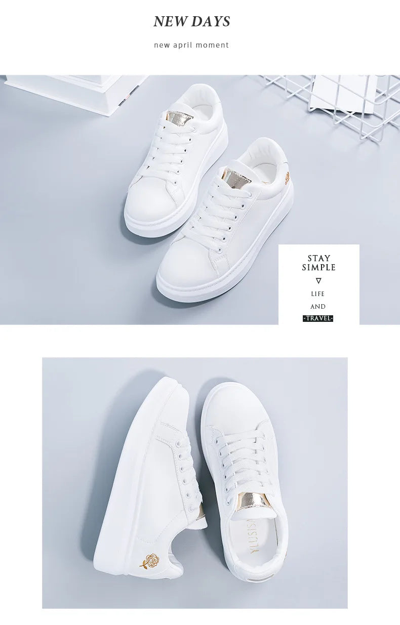 Fashion White Breathable Women Running Shoes 2023 Spring Autumn Embroidered Flower Lace-Up Casual Sneakers Zapatos De Mujer