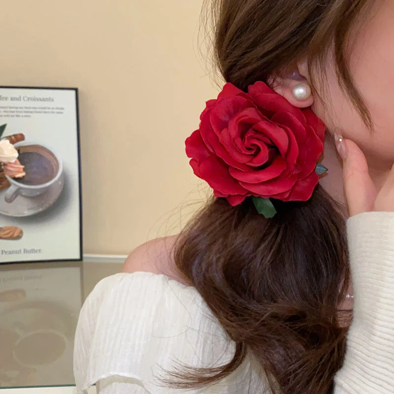 Rose Flower Hair Clips For Women Girls Artificial Floral Barrette Red Pink Handmade Hairpin Wedding Bridal Hair Accessoies