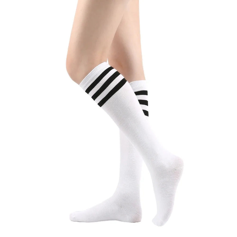Solid knee length socks women's striped Lolita warm hip-hop sports socks  Harajuku socks JK white sock