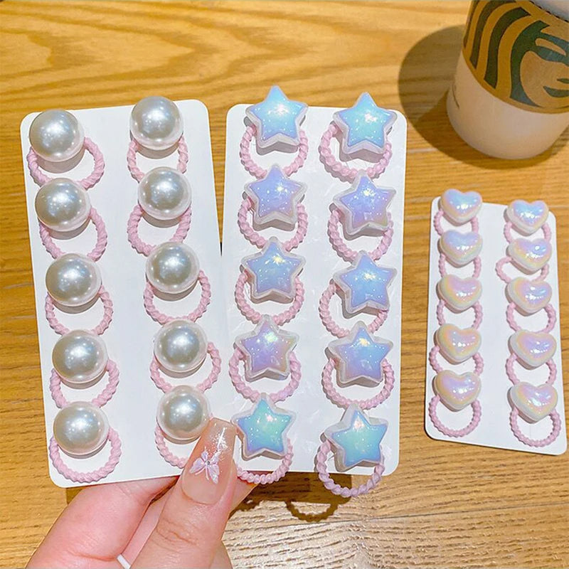 10PCS/Set Shiny Butterfly Baby Girl Hair Ropes Cute Heart Star Elastic Rubber Bands Ponytail Headflower Princess Kids Headwear