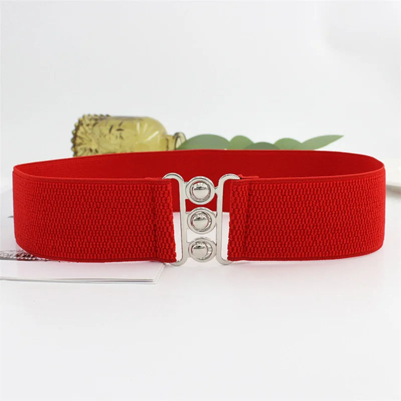 Women's Elastic Pair Buckle Belt Elastic Wide Belt Cummerbund Strap Belt Waist Decorative Waistband For Dresses Solid Color