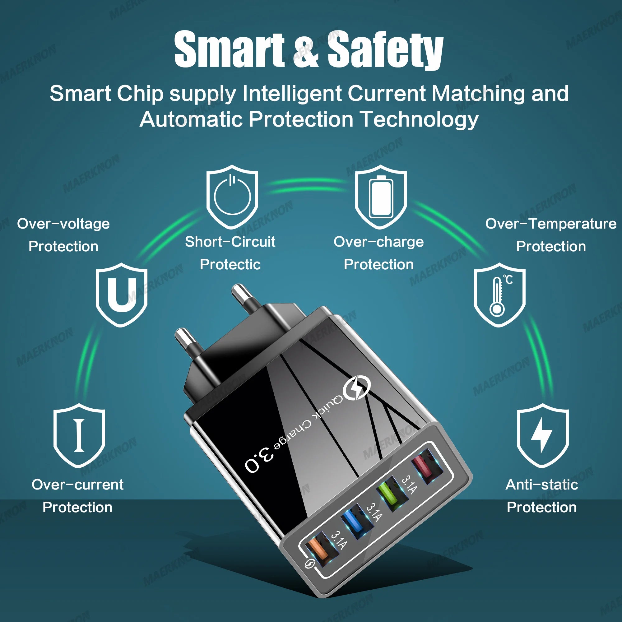 3A USB Charger 4 Ports USB Quick Charge 3.0 EU US Plug For iPhone Samsung Xiaomi Poco Fast Charging Mobile Phone Charger Adapter