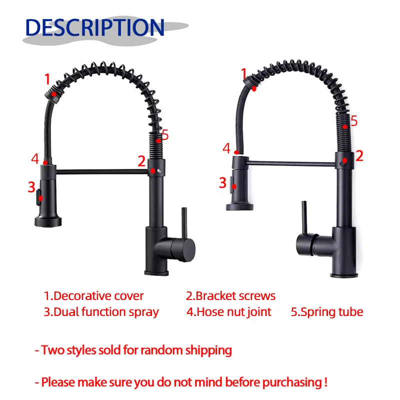 Kitchen Pull Down Spring Sink Faucet 360 Rotation Hot Cold Mixer Tap