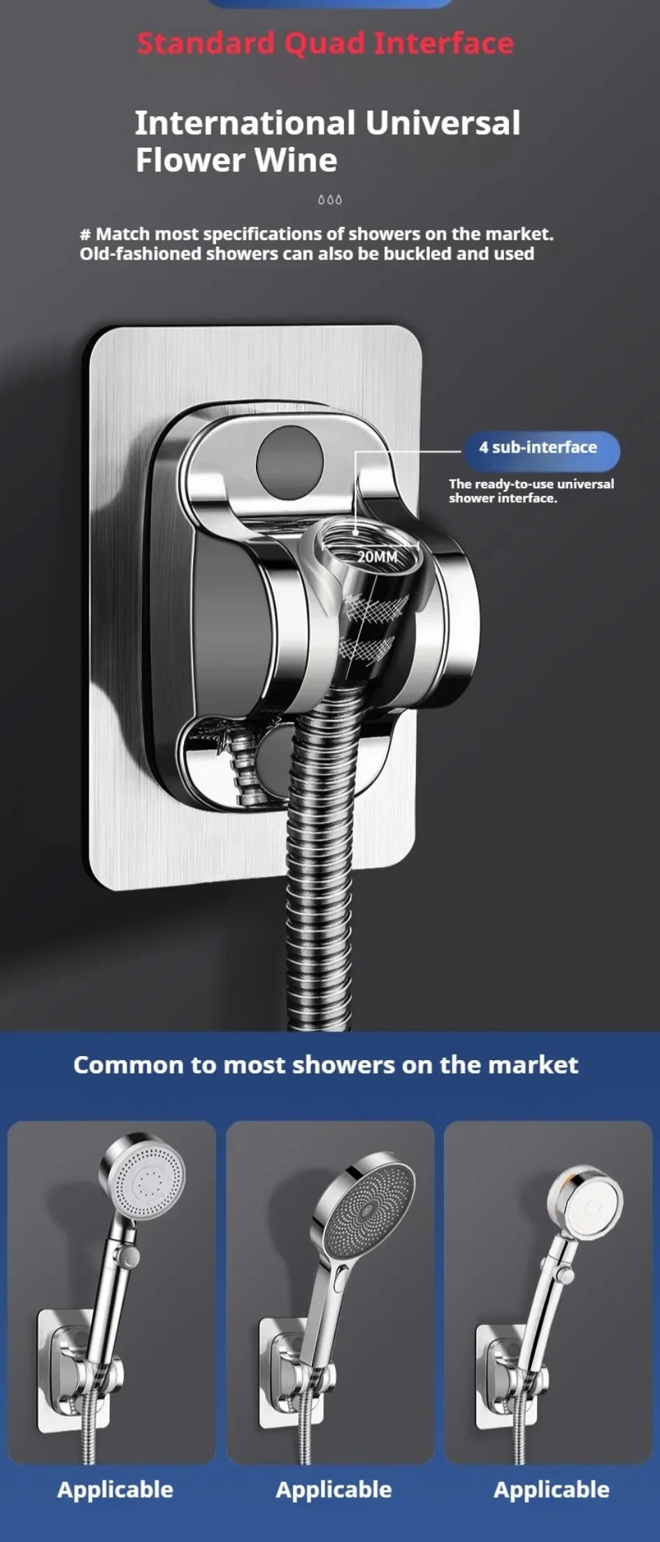 Universal Showerhead Holder Bracket Wall Mounted Punch Free Household Adjustable Shower Self Adhesive Bathroom Accessories