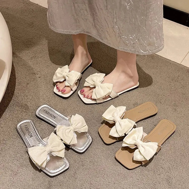 Ele Women's Flat Bot Slippers  Knot Fairy Sle Summer Sandals Faionable Versatile Outdoor Slip-On oes