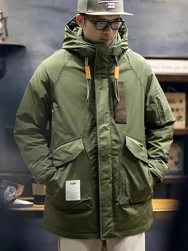 American Sle Men's Parka down Cotton Jaet Winter Workwear coat Mid-Length Hooded Military Coat Outerwear
