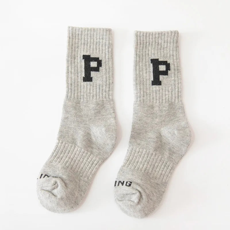 Korean Fashion Letter Socks Children Knit Cotton Middle Tube Socks Boys Girls School Casual Sports Socks 1-8years Old