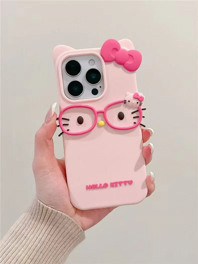 3D Glasses Cat Silicone Phone Case For iPhone 17 Pro Max 16 15 Plus 14 13 Mini 12 11 4 4S 5 5S 7 8 SE