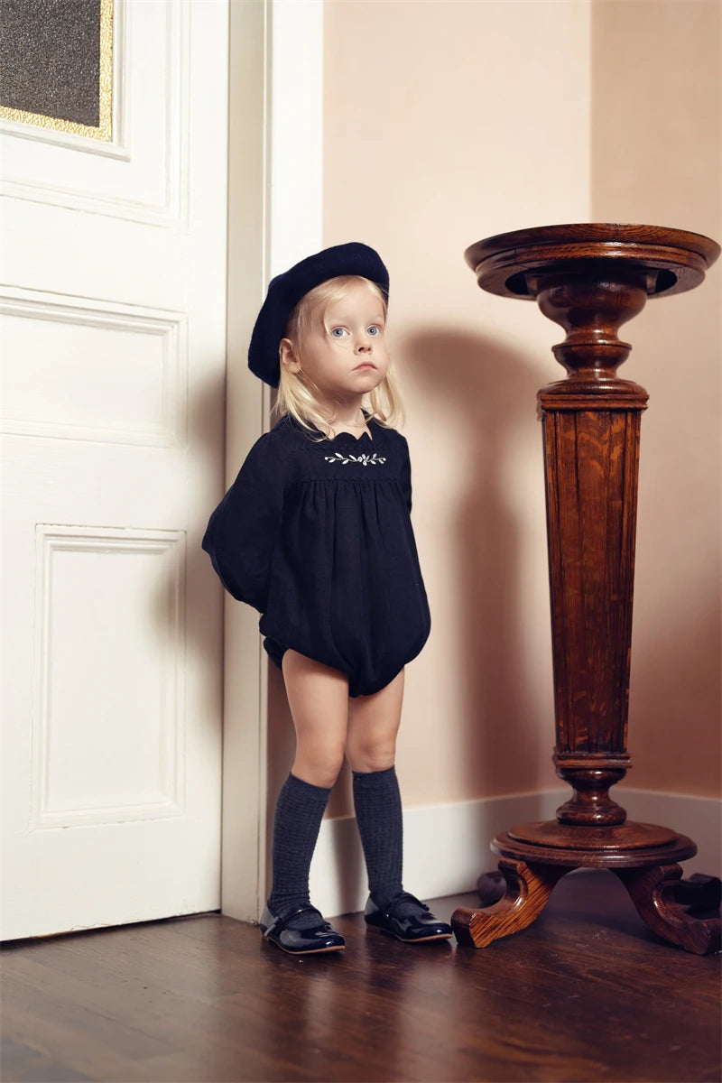 AS Great Quality Designer Shabbos Brother Sister Navy Cotton Linen Clothes with Embroidery Holiday Outfits