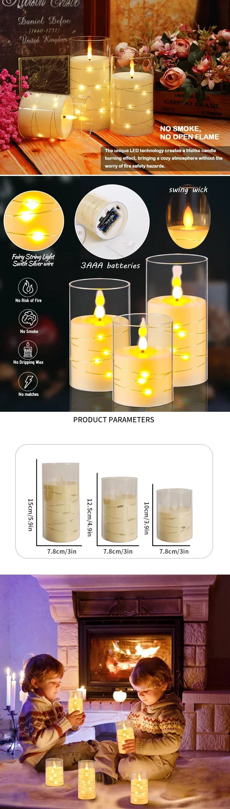 Flickering Flameless Candles for Romantic Ambiance and Home Decoration with Embedded Star String Battery Operated Candles