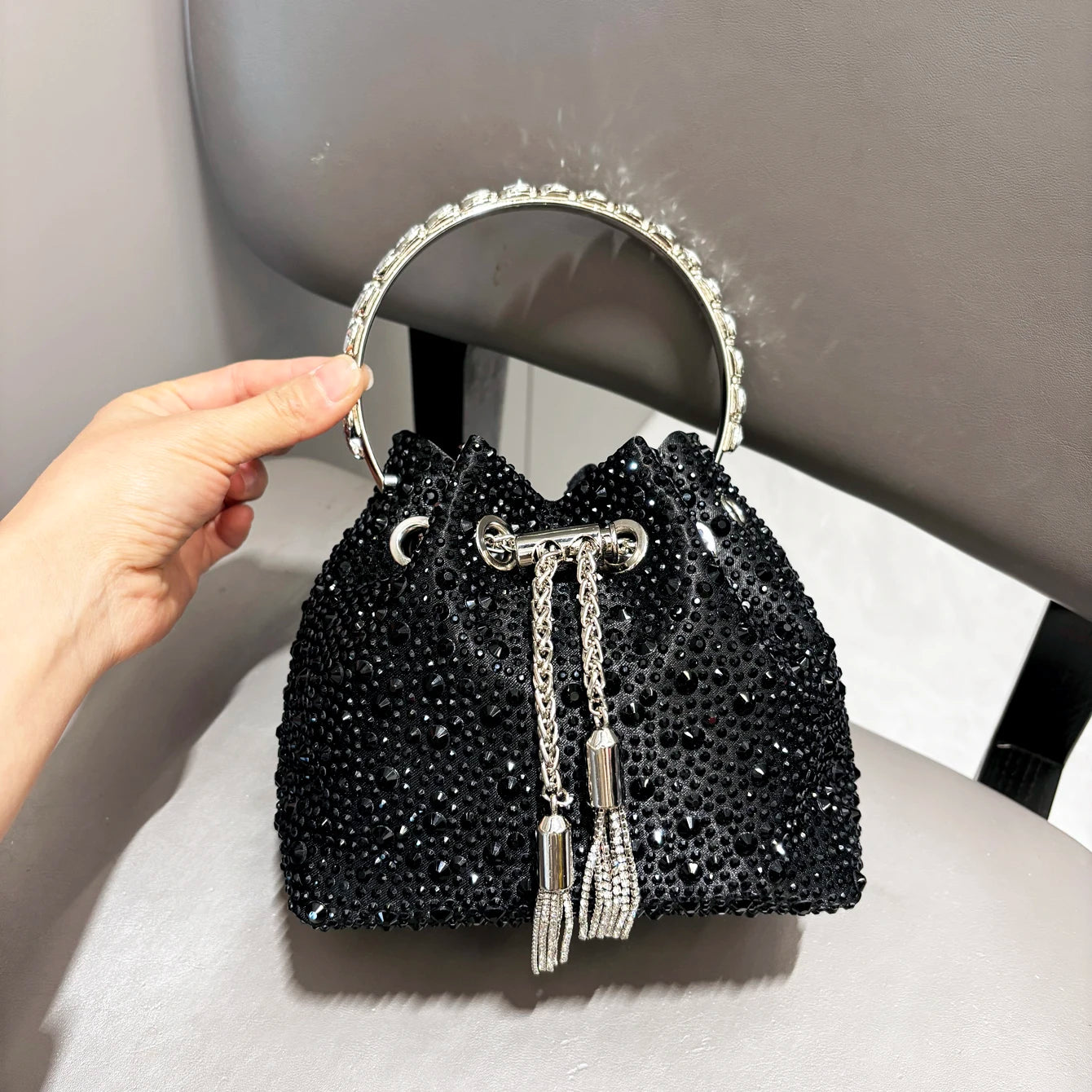 Handle Rhinestones Evening clutch Bag Purses and handbag luxury Designer shoulder bag Shiny Crystal Clutch purse bucket bag