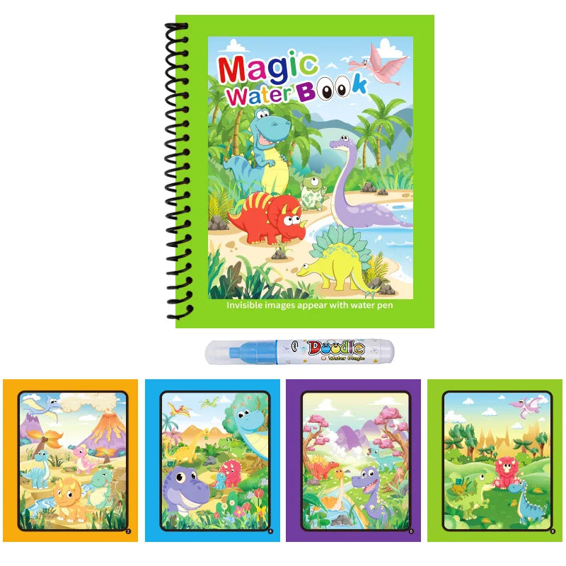 1pc Reusable Kids Magic Water Drawing Books with Pen Repeated Coloring Book Magic Water Drawing Book Sensory Early Education Toy