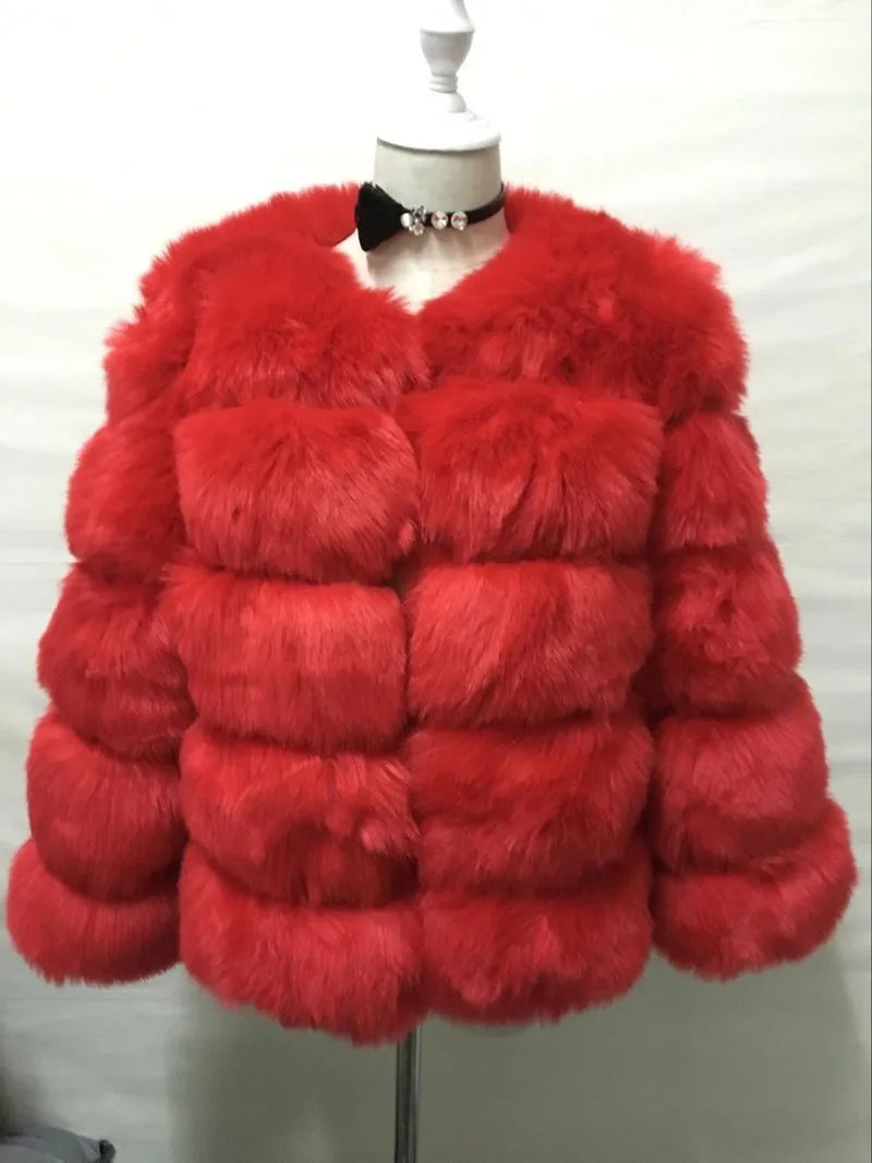 Women Autumn Winter Imitation Fox Fur Faux Fur Coat Women's Short Long Sleeve Fur Artificial Fur Coat