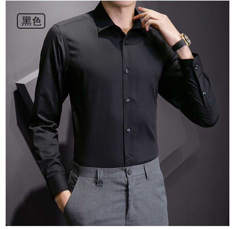 New Plus Size Men Solid Color Business Shirt Fashion Classic Basic Casual Slim White Long Sleeve Shirt Brand Clothes