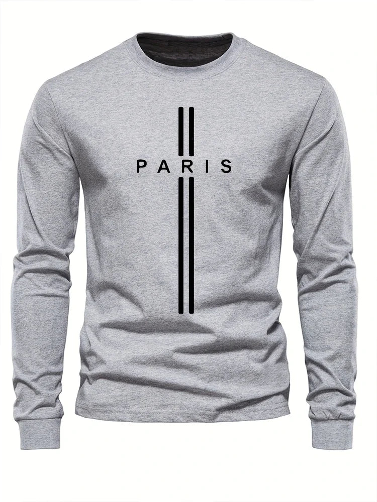 2025 New Spring Men Round Neck Casual Street Style Clothing Loose Fashion Sweatshirt Letter Pattern Creative Long Sleeve T-Shirt