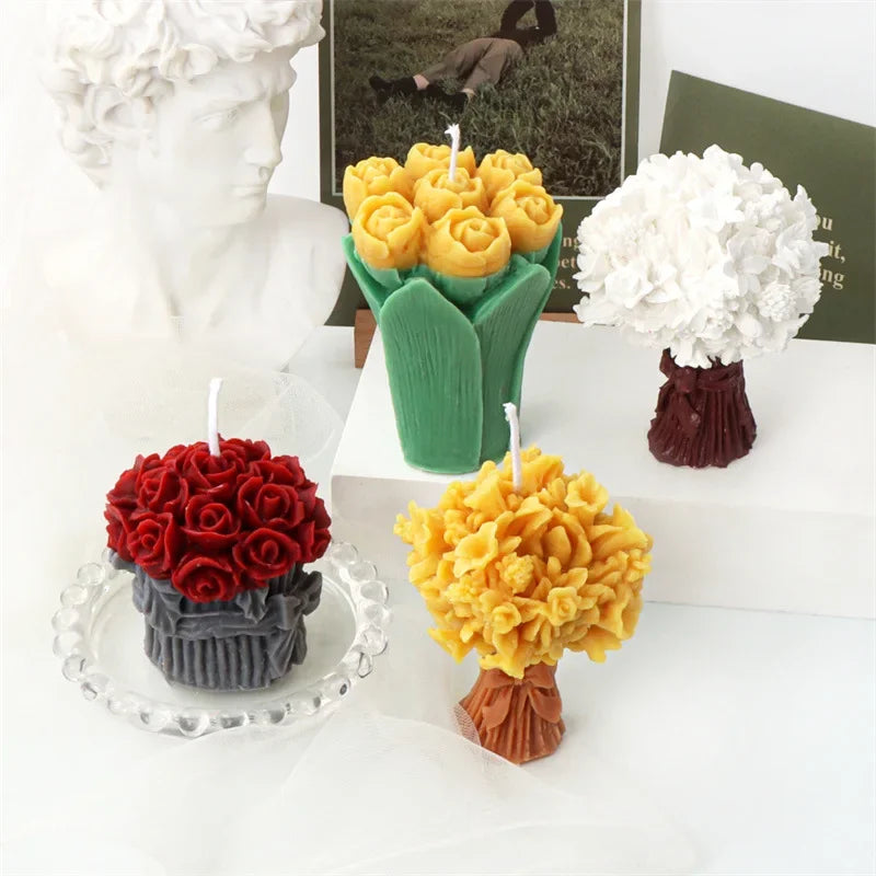 DIY Bowknot Rose Flower Candle Mold Cylinder Rose Floral Pillar Silicone Mold Wedding Decor Valentine's Day Gift Christmas decor