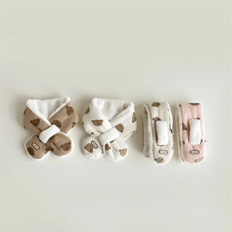 Bear Winter Baby Scarfs Warm Bear Fleece Kids Neck Warmer Cross Children Scarvesfor Girls Boys Baby Accessories 1-6Y