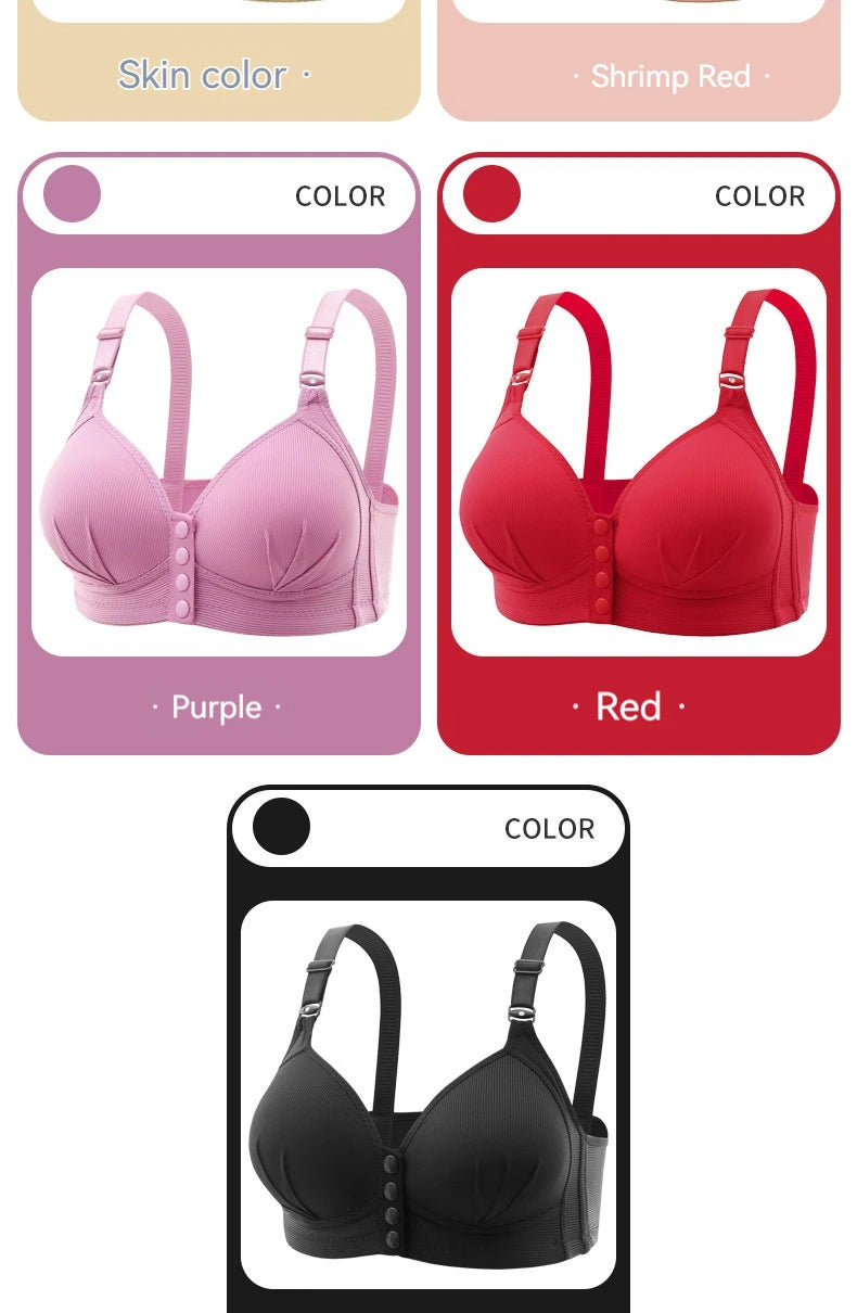 New Front Button Type Sexy Brassiere Anti-sagging Gathered No Steel Ring Ladies Mother Large Size Thin Section Underwear Bra