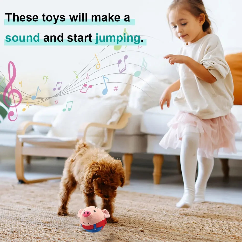 Electronic Pet Dog Toy Ball Pet Bouncing Jump Ball Music Vibration Bite Puppy Ball Interactive Dog Chewing Moving Plush Doll Toy