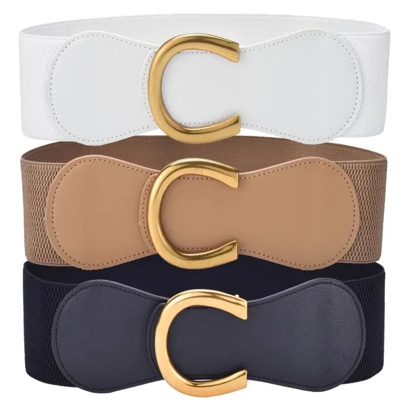 Women Wide Elastic Waist Belt for Dress Ladies Stretch Belt Plus Size with Gold Big Buckle