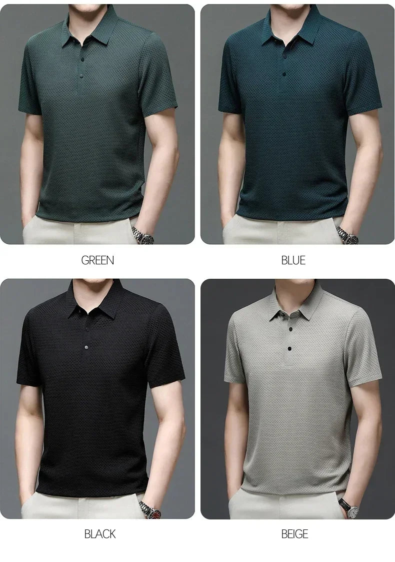 Business Casual Sweat-absorbing Top Brand Clothes Summer New Men's Short Sleeve T-shirt Ice Silk Cool and Breathable POLO Shirt