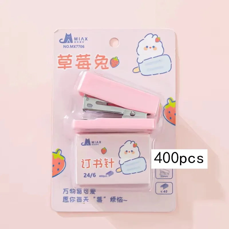 Mini Stapler Set with Staples Cute Rabbit Bear Paper Binder Stationery Office Binding Tools School Supplies