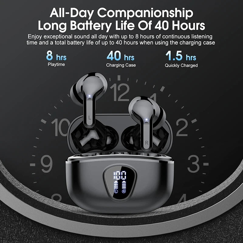 Wireless Ear Buds BT5.4 with LED Display IP7 Earphones HiFi Stereo Earbuds ENC Noise Cancelling Headphones with 48H Play Time