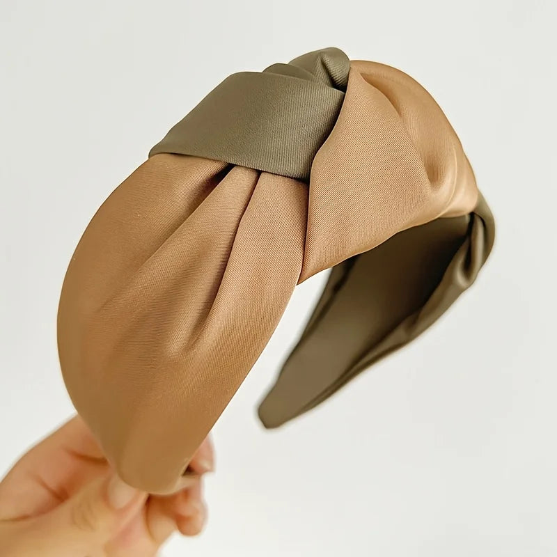 New Women Headband Wide Side Center Knotted Hair Accessories Temperament Satin Patchwork Color Hairband Girls Turban Headbands