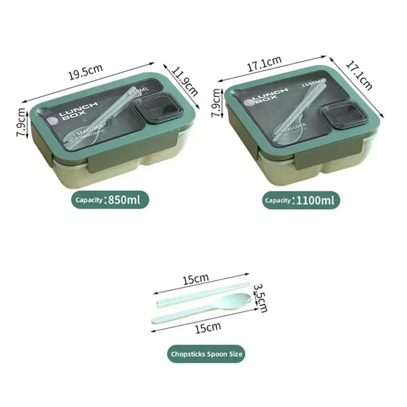 850ml/1100ml Portable Lunch Box Microwave Bento Boxes with Tableware for Kids School Office Leakproof Food Storage Container