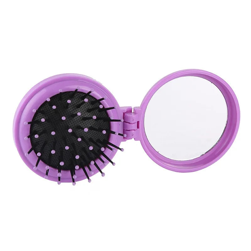 Portable Circular Pocket Comb with Mirror, Hair Styling, Folding Mirror Comb, Plastic Air Cushion Massage Comb, Flip Type Foldin