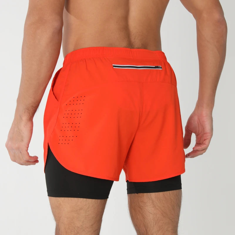 New men's running double-layer shorts quick-drying fitness 2-in-1 shorts men's sports workout training bodybuilding shorts male