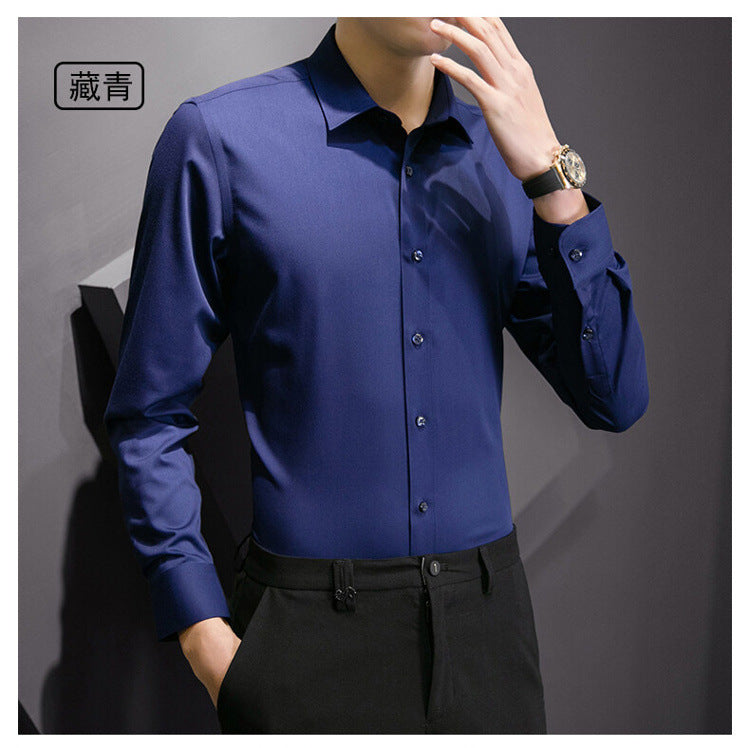 New Plus Size Men Solid Color Business Shirt Fashion Classic Basic Casual Slim White Long Sleeve Shirt Brand Clothes