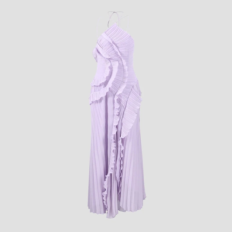 Sweet Gown Neck Strap Modest Irregular Long Dress Ruffle Eye-Catching Women Designers Dresses Summer Elegant Pastel Party Date