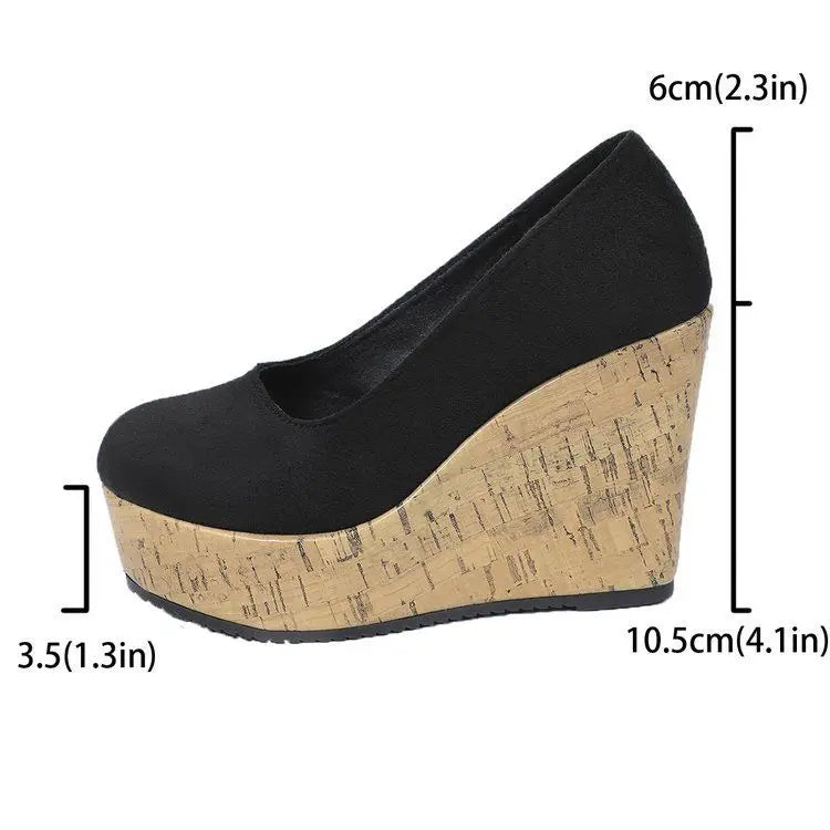 Comemore Women's Shoes Spring Roman Women's High Heels Retro Dress Pumps Women Round Toe Side Zip Super High Wedges Shoes Female