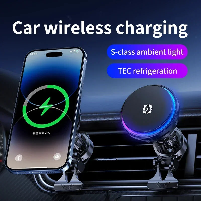 30W Ice Cooling Magnetic Wireless Car Charger Fast Charging Station for iPhone15 14 13 12 Pro Max MacSafe Car Phone Holder Stand