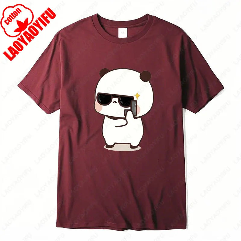 Kawaii Bubu Dudu Couple Shirt Bear Panda Are Spy Love Things Couple Do Tshirt Cute Matching Cotton T-shirt Man Woman Casual Tees