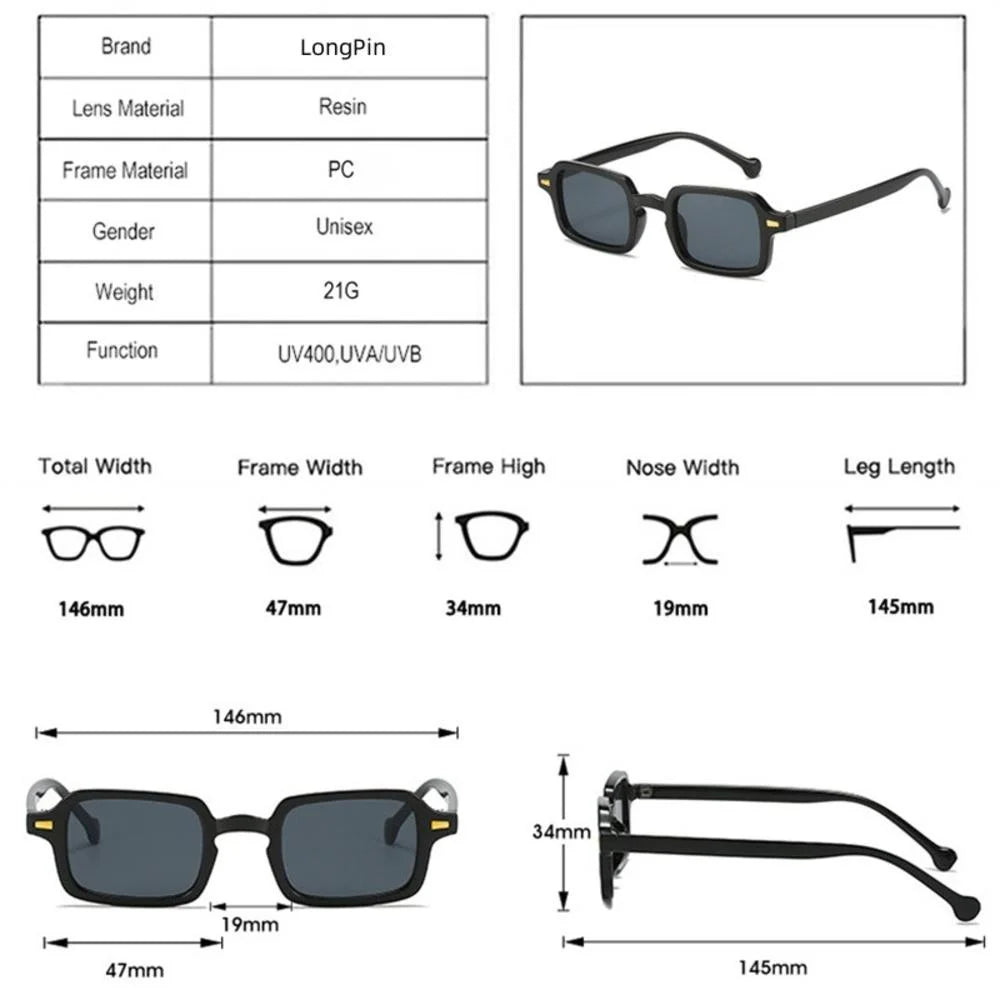 Sun Glasses Casual Men UV400 Protection Rivets Decoration Vintage Women Rectangle Luxurious