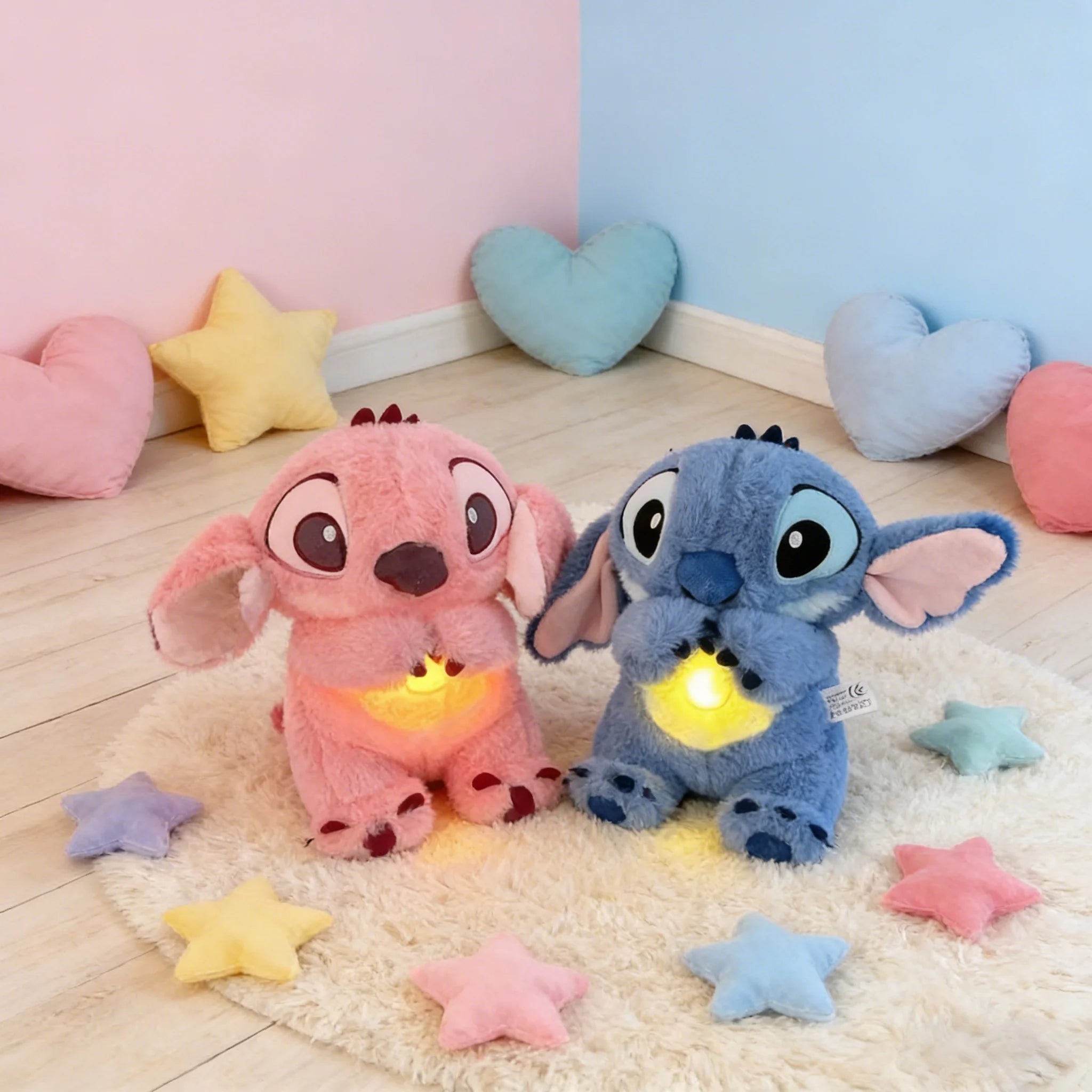 New Luminous Breathing Stitch Baby Sleep Companion Sound Soothing Music Plush Toy with Airbag and Light Doll Breathing Toy Gift
