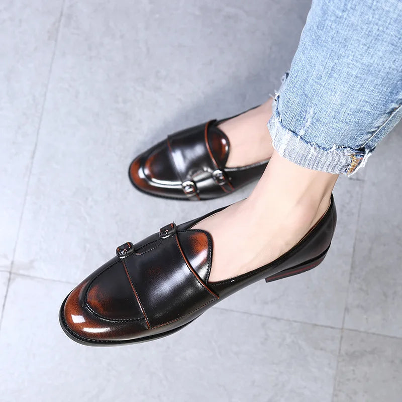 Fashion Monk Strap Leather Shoes Men Plus Size British Style Loafer Casual Flat Shoes for Party Club 2021 New Zapatos Hombre