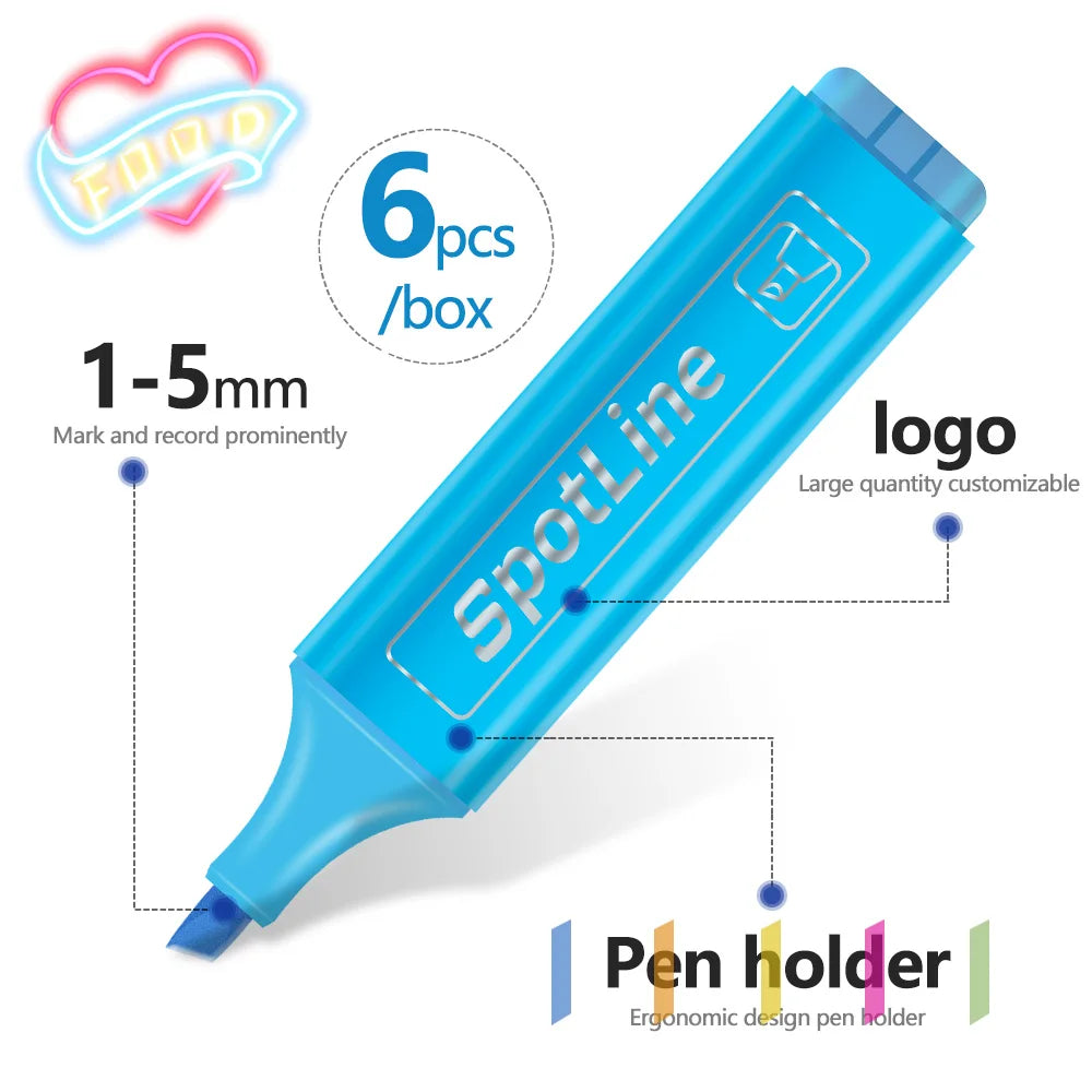 4/6 Pcs/set Pastel Flat Single Head Light Color Oblique Drawing Highlighters Fluorescent Pen Markers for School Supplies
