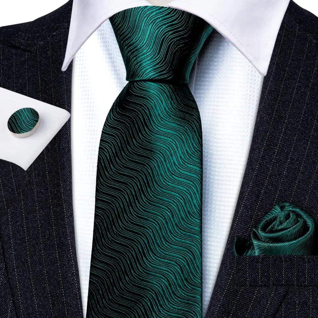 Barry.Wang Green Mint Teal Men Tie Hanky Cufflinks Set Jacquard Olive Sage Lawn Cyan Necktie for Male Wedding Business Gift