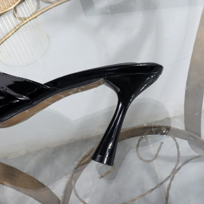 High heels 2025 summer new pleated slippers square toes metal fashion open toe sexy luxurious banquet sandals Heel height 9CM