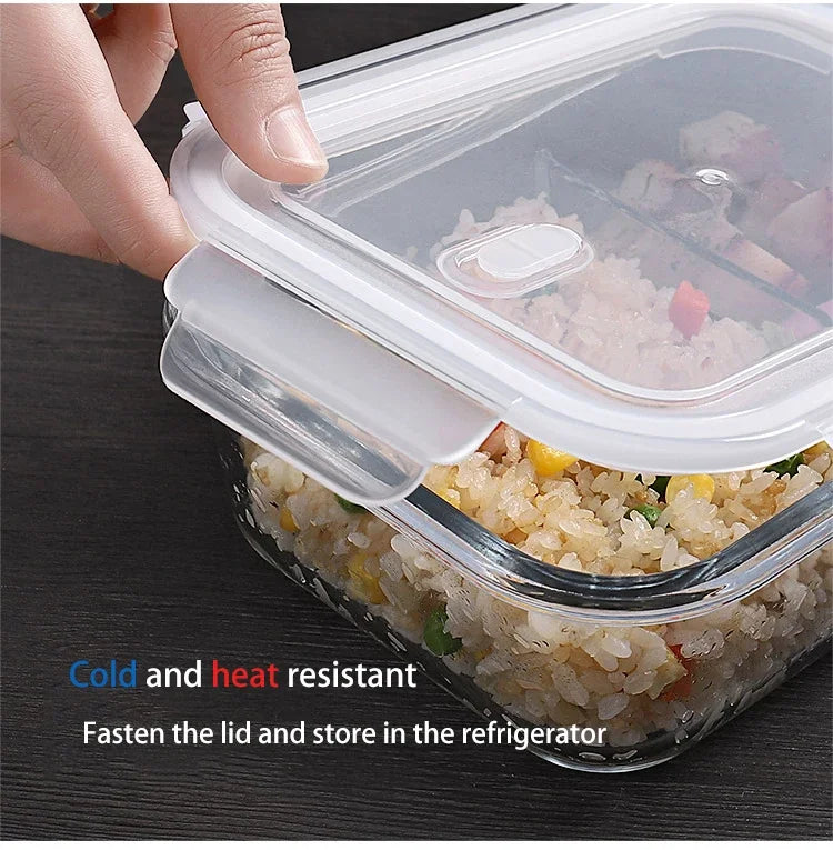 Glass Lunch Box Sealed Fresh-Keeping Box with Lid Portable Student Picnic Box Microwave-Heated Special Food Container Bento Box