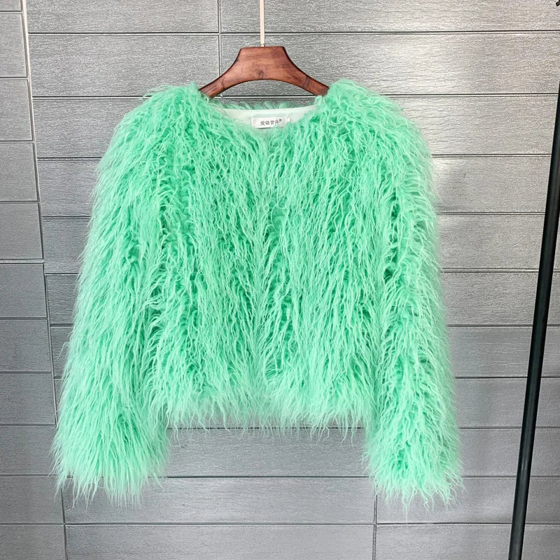 Faux Fur Plush Coat – Soft Shaggy Statement Jacket