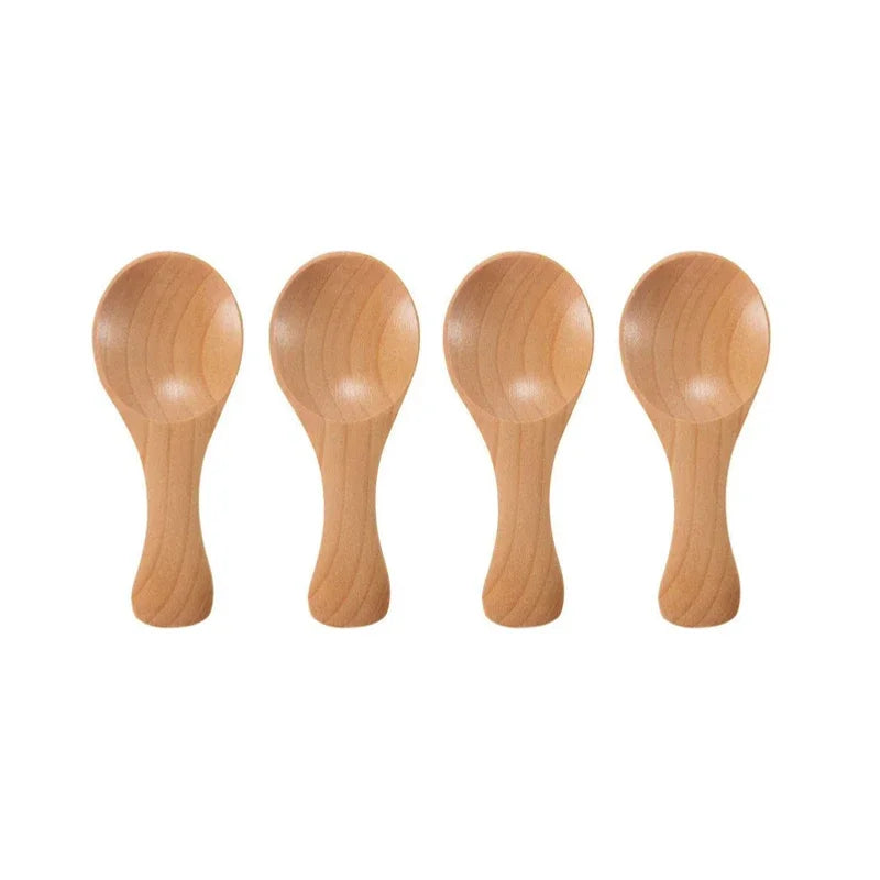 4Pcs Mini Wooden Spoons Small Kitchen Spice Condiment Spoon Sugar Tea Coffee Scoop Short Handle Wood Kids Spoon Kitchen Gadgets
